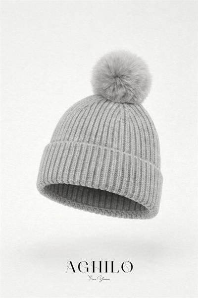 Yünlü Ponponlu Bere - Gri