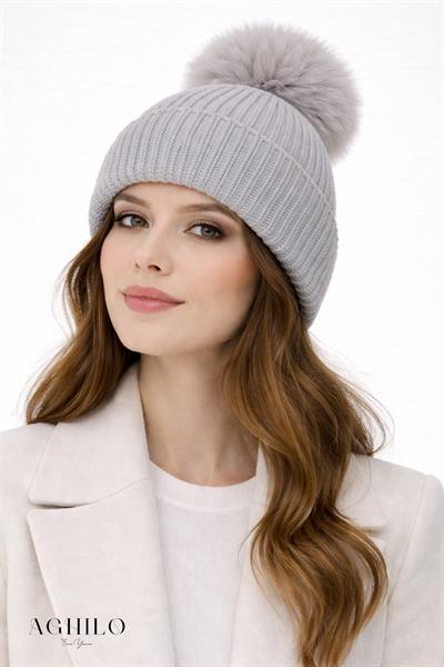 Yünlü Ponponlu Bere - Gri