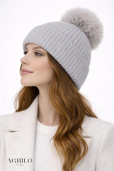 Yünlü Ponponlu Bere - Gri