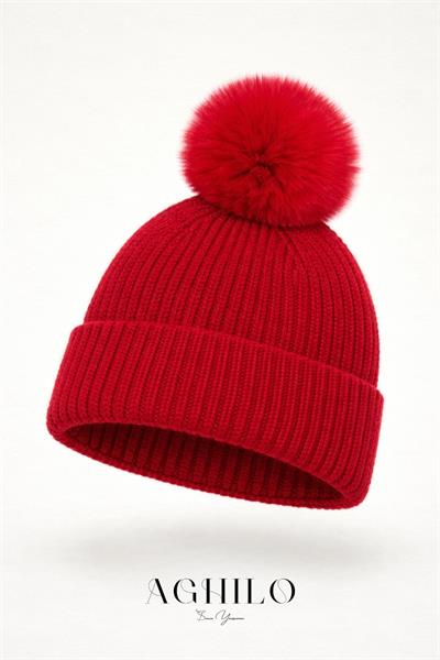 Yünlü Ponponlu Bere - Kırmızı