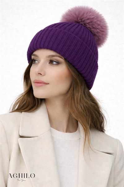 Yünlü Ponponlu Bere - Mor