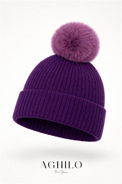 Yünlü Ponponlu Bere - Mor