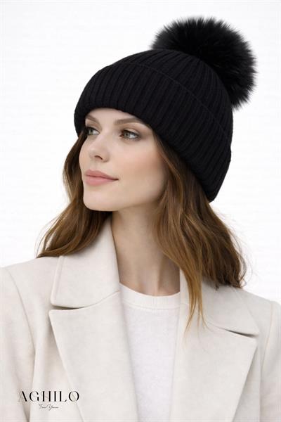 Yünlü Ponponlu Bere - Siyah