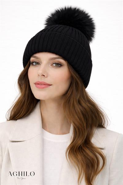 Yünlü Ponponlu Bere - Siyah