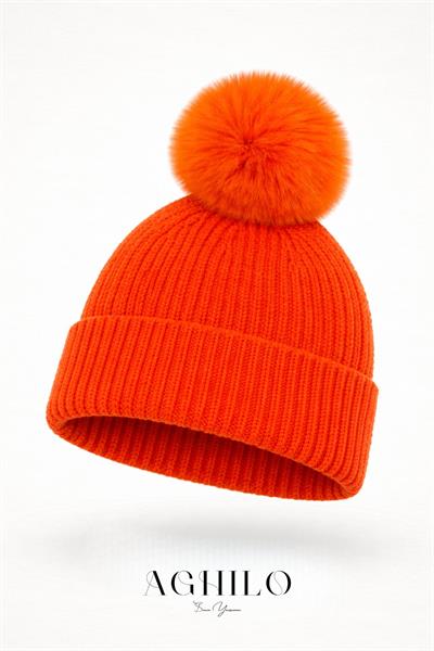 Yünlü Ponponlu Bere - Turuncu