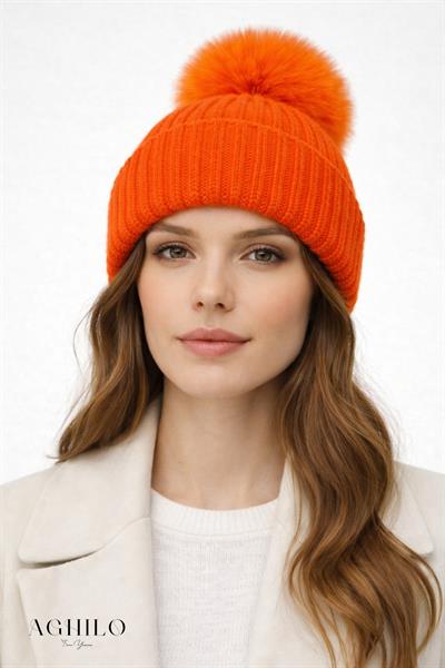 Yünlü Ponponlu Bere - Turuncu