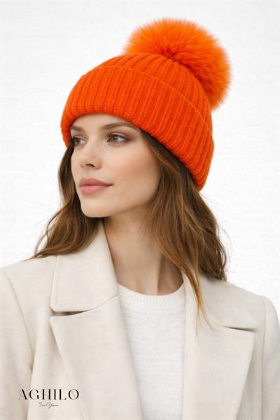 Yünlü Ponponlu Bere - Turuncu