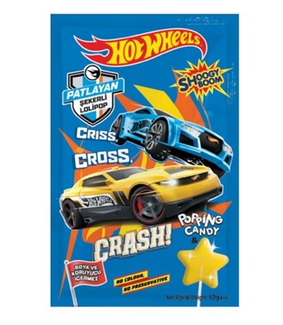Hot Wheels 12 Gr Çilek Aromalı Patlayan Şekerli Lolipop x16 lı Paket