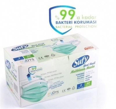 Sufy Maske 50 li Paket Yeşil Renk