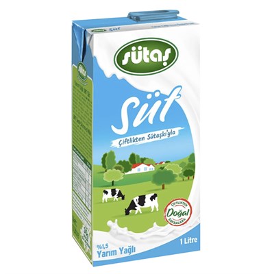 Sütaş 1 Lt Süt Yarım Yağlı x12 li Koli