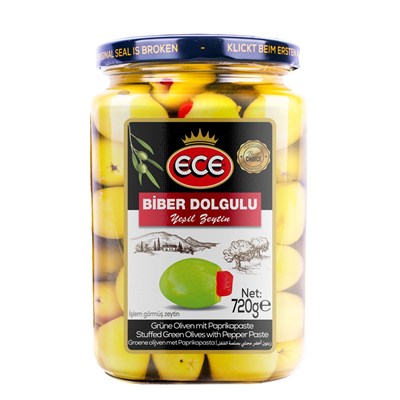 Ece Yeşil Zeytin 700 Gr Biber Dolgulu Cam Kavanoz 161-180 x12 li Koli