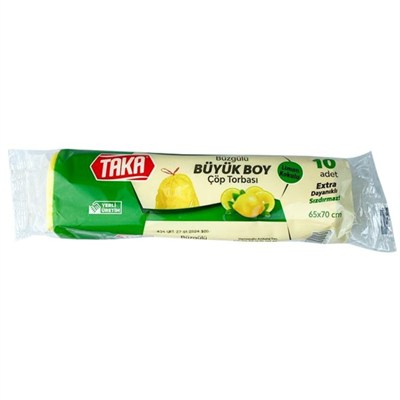 Taka Büzgülü Çöp Poşeti Büyük Boy 10 lu Limon Kokulu 65x70 cm