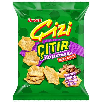 Ülker Çizi Çıtır Atıştırmalık 40 Gr Peynir ve Biftek Aromalı Çerez x20 li Koli