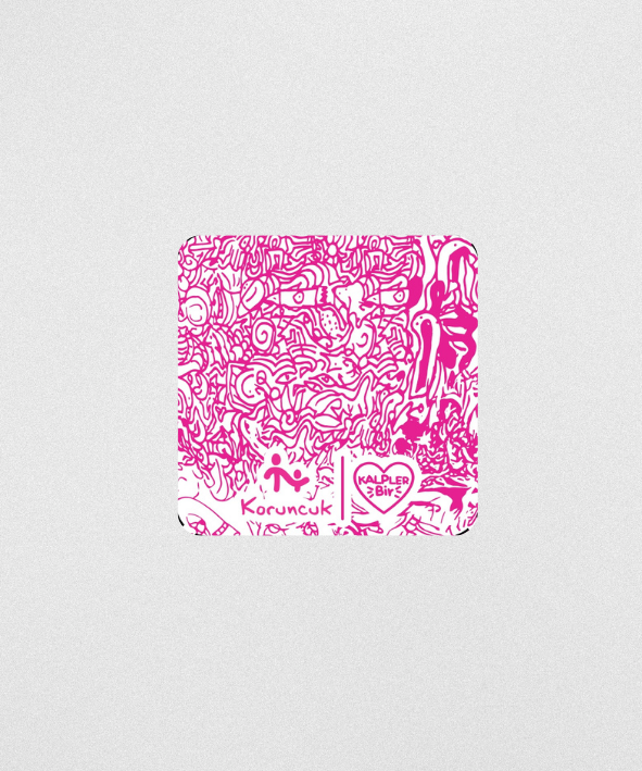 Pembe Doodle Desenli Mantar Bardak Altlığı