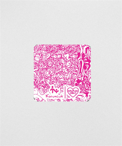 Pembe Doodle Desenli Mantar Bardak Altlığı