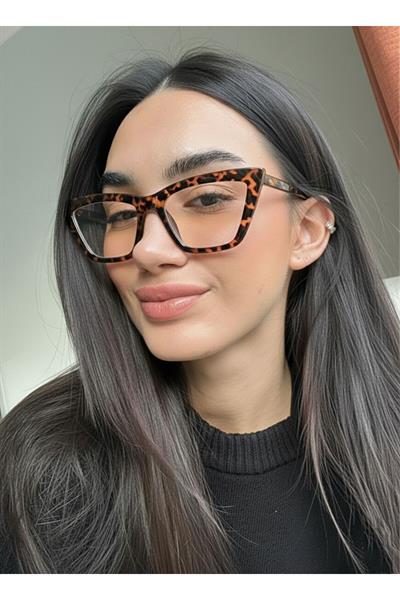 Cleopatra Leopar Desenli Cat eye sivri Mavi Işık Korumalı Gözlük| Optik Uyumlu| ( Orta - Büyük Boy )