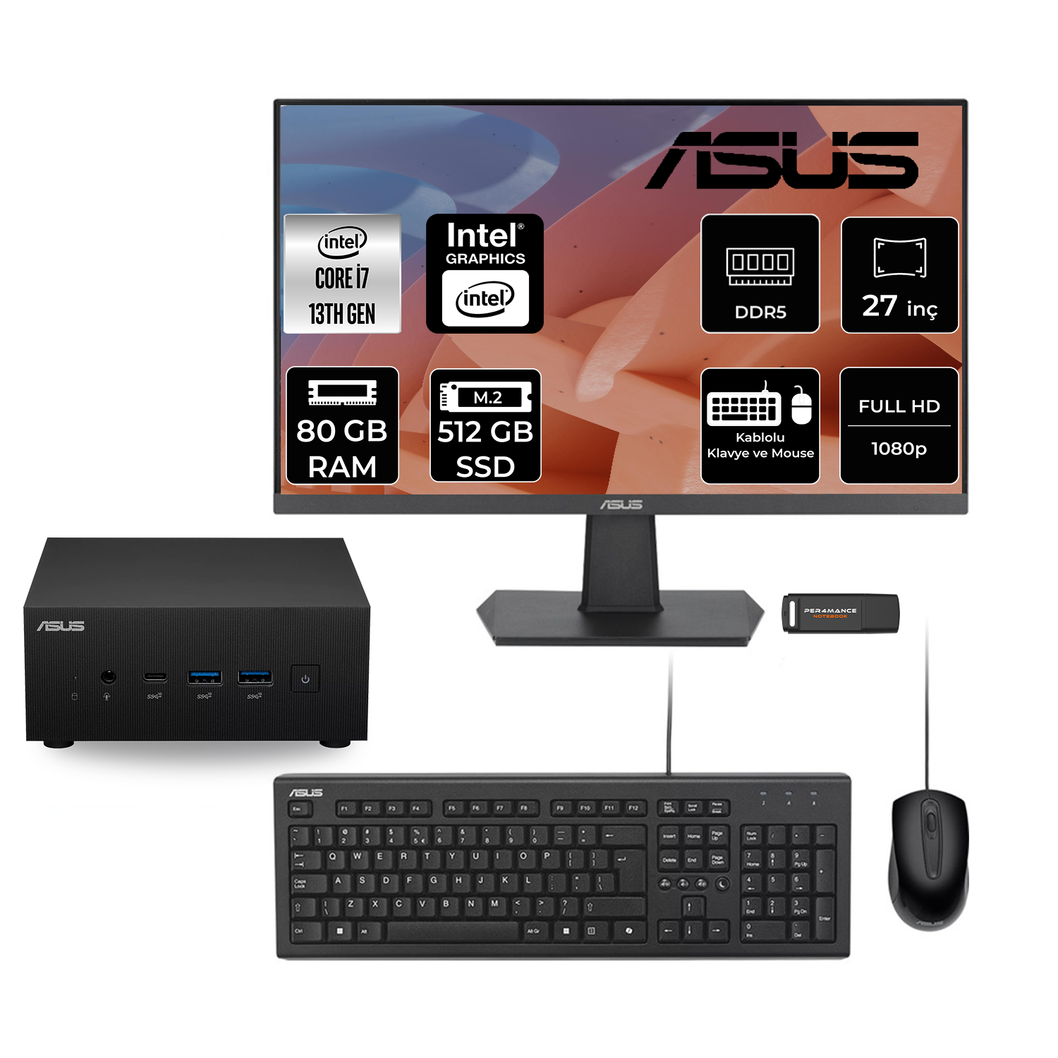 Asus Expertcenter PN64 Intel Core I7 13700H 80GB 512GB SSD 27