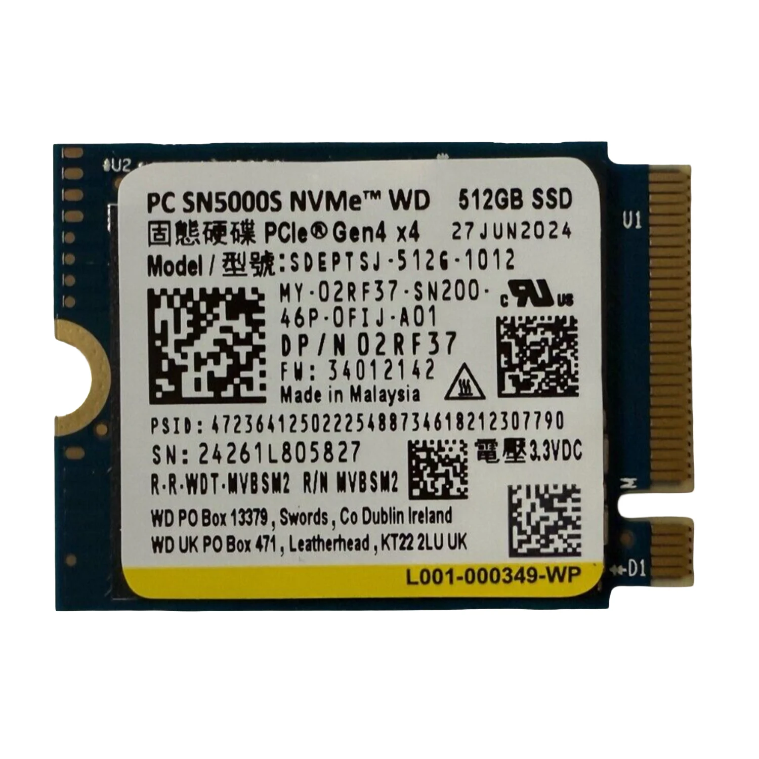 WD PC SN5000S 512GB M.2 NVMe SSD 中古 WD PC SN5000S 512GB M.2 2230