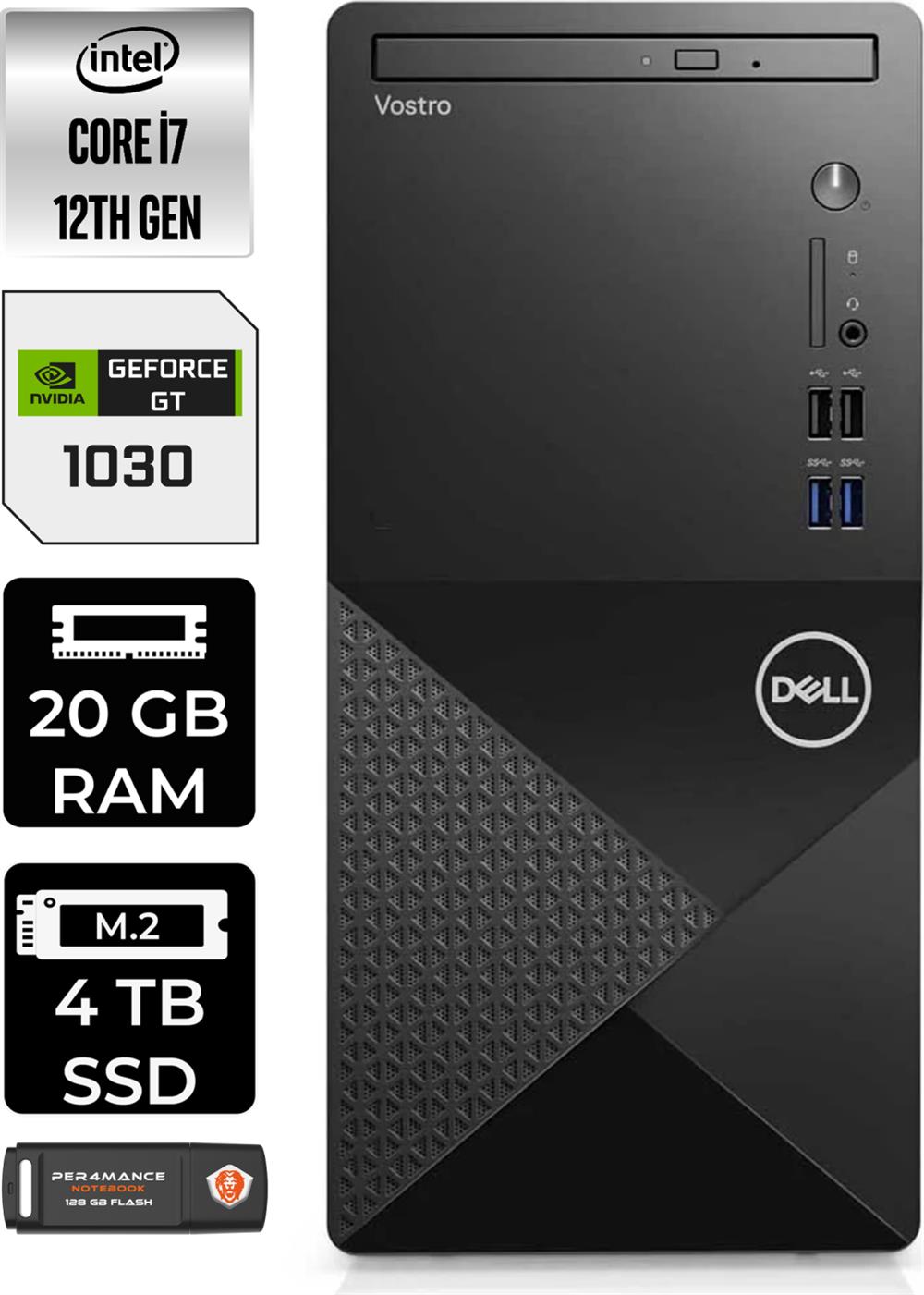 Dell Vostro 3910MT Intel Core I7 12700 20GB 4TB SSD GT1030/4GB