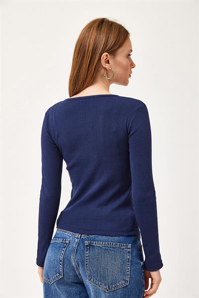  V Yaka Triko Bluz Lacivert