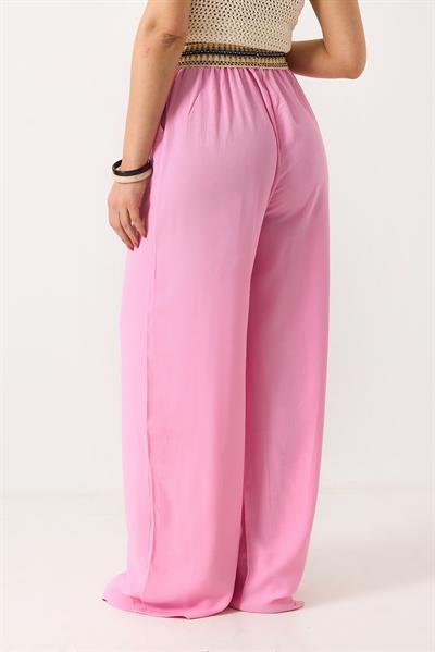 Kadın Beli Etnik Desen Keten Salaş Pantolon