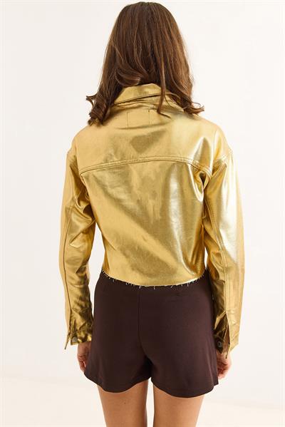 Kadın Gold Renk Kısa Kot Ceket