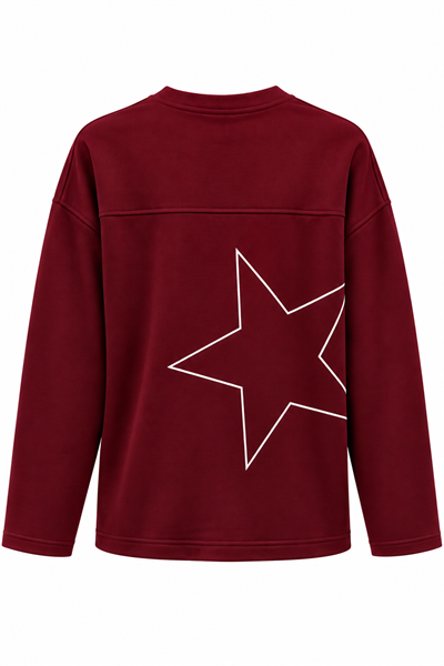 Kadın Baskılı Bisiklet Yaka Sweattshirt Bordo