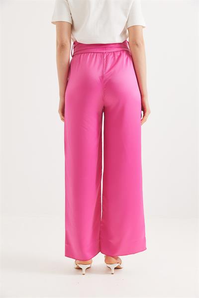 Kemerli Yüksek Bel İspanyol Paça Pantolon Pembe