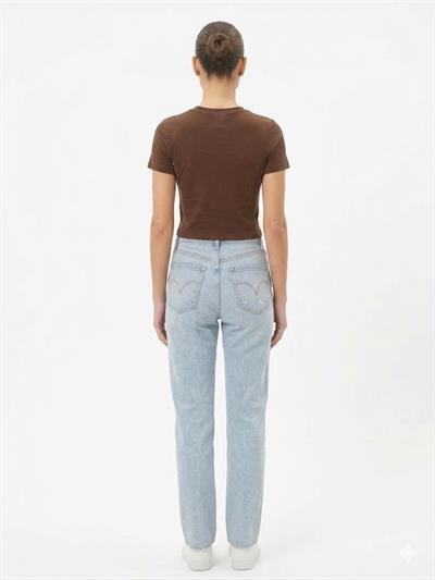 Kadın Taş Detaylı Kısa Kol Crop Bluz Kahverengi