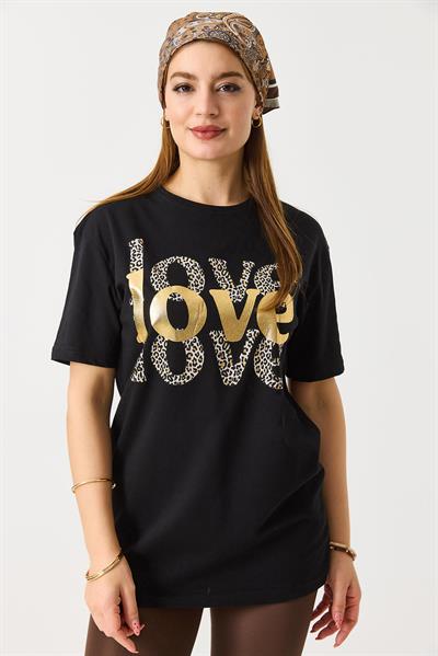 Kadın Bisiklet Yaka Kısa Kol Basic Tshirt Siyah