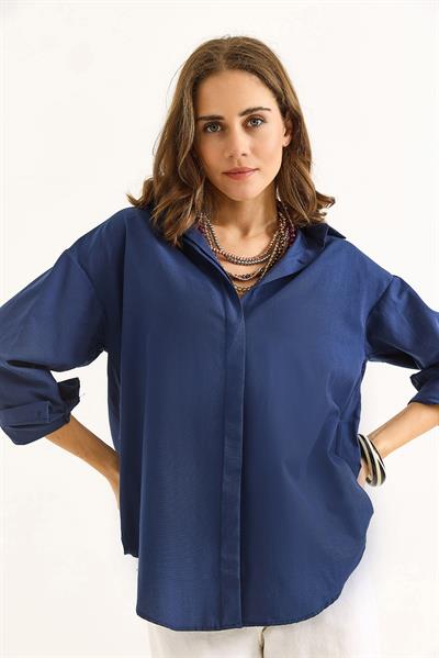 Oversize Basic Gömlek Lacivert