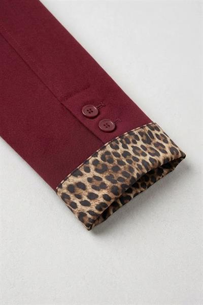 Kadın İç Astarı Leoparlı Tek Düğmeli Ceket Bordo