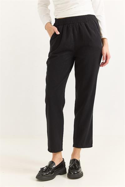 Kadın Elastan Kemerli Mom Pantalon Siyah