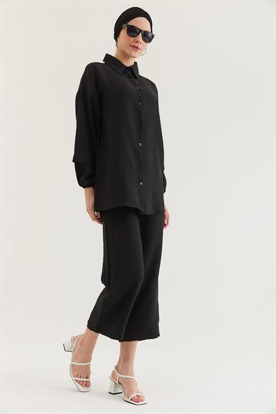 Gömlek Pantolon Bürümcük Kumaş Takım Siyah