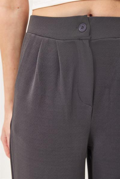 Yüksek Bel Cepli Palazzo Pantolon Füme