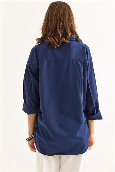 Oversize Basic Gömlek Lacivert 