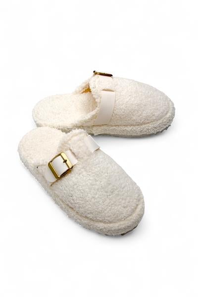 Kadın Kışlık  Tek Tokalı Ekru Ev Terliği