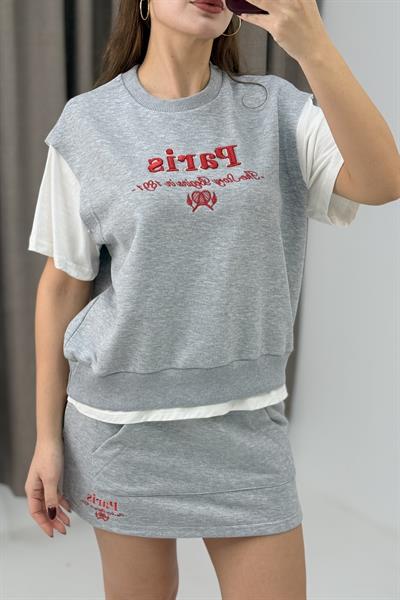 Şort Etek  İkili Spor Takım Gri