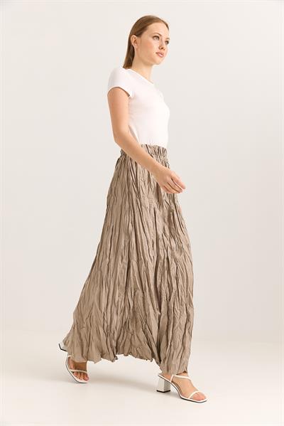 Kırışık Model Beli Lastikli Kadın Etek Vizon