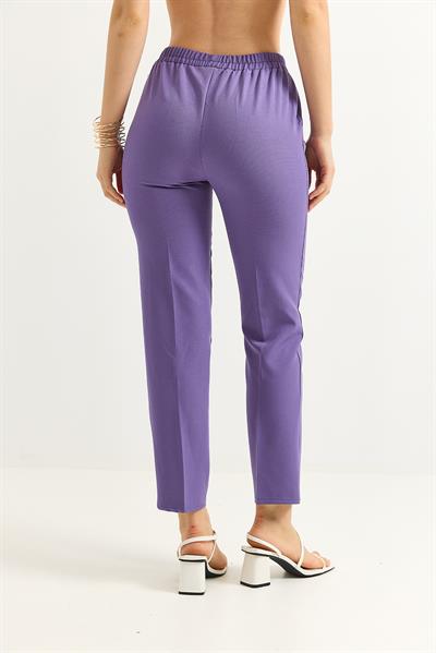 Beli Lastikli Kısa Paça Double Krep Pantolon Lila