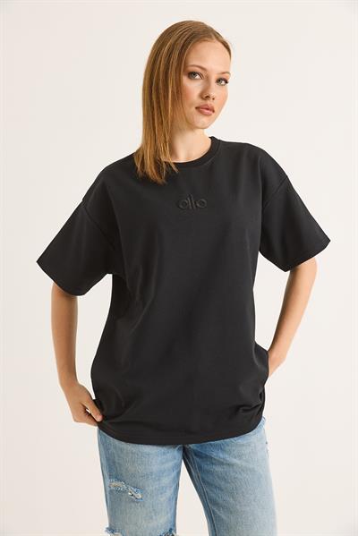 Alo Nakışlı Oversize Unisex Tshirt Siyah