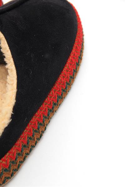 Nakışlı İçi Tüylü Kadın Ev Terliği Siyah