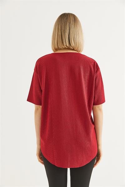 Bisiklet Yaka  Kısa Kol Basic Tshirt Bordo
