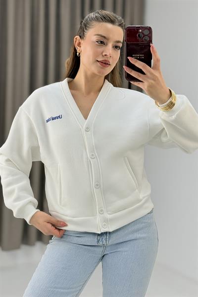 Kadın 3 İplik Şardonlu Hırka Beyaz