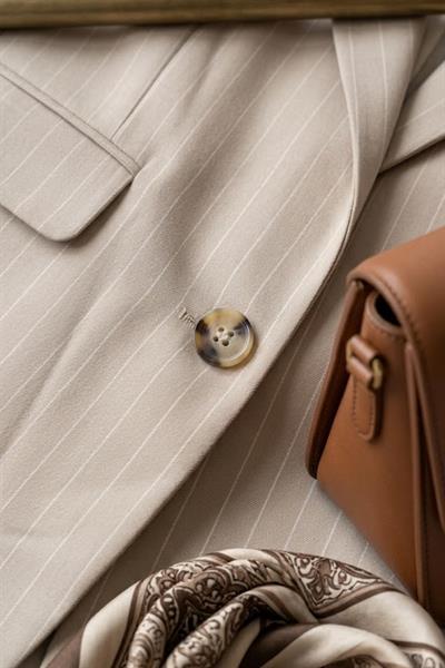 Kadın Çizgi Desen Blazer Ceket Vizon
