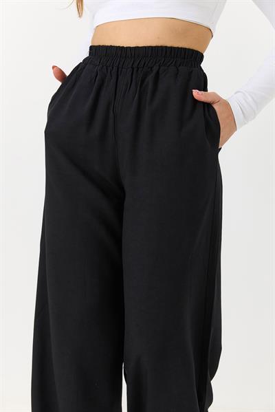 Kadın Rahat Kesim Yüksek Bel Pantolon Siyah