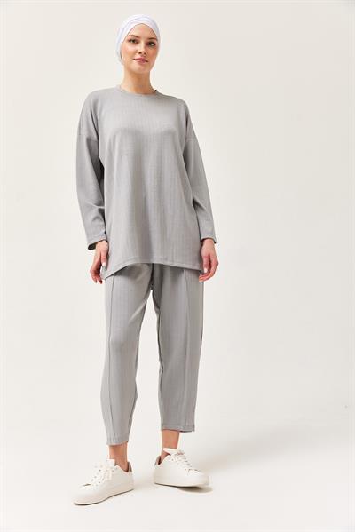 Rahat Kesim Bisiklet Yaka İkili Takım Gri
