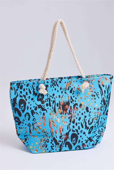 Renkli Desenli Kadın Plaj Çantası Mavi