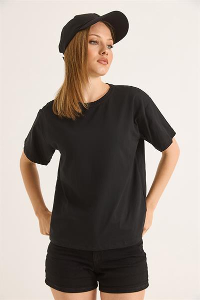 Bisiklet Yaka Kısa Kollu Fit Tshirt Siyah