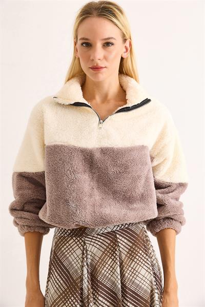 Yumuşak Beli ve Kolu Lastikli Fermuarlı Polar Swet Gri